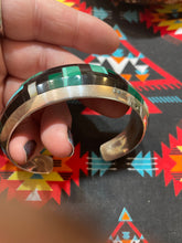 Load image into Gallery viewer, Malachite and jet inlay cuff
