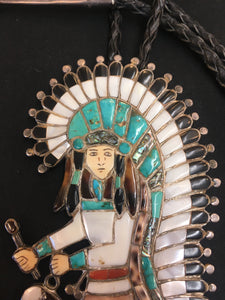 Inlayed dancer bolo tie