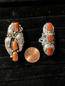 Three stone coral rings