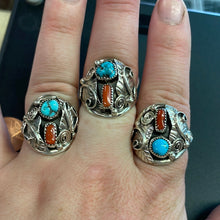 Load image into Gallery viewer, Traditional coral and turquoise rings
