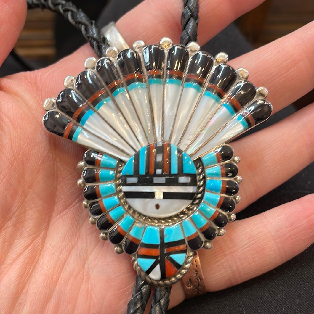 Zuni sunface bolo tie