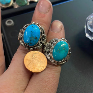 Heavy floral turquoise rings