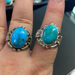 Heavy floral turquoise rings