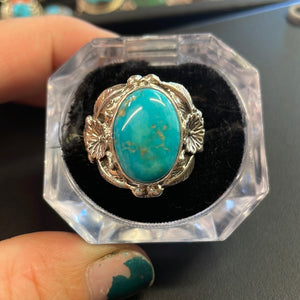 Heavy floral turquoise rings