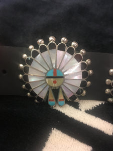 Zuni inlayed Sunface Concha Belt