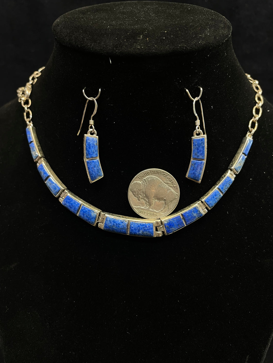 Denim lapis collar necklace
