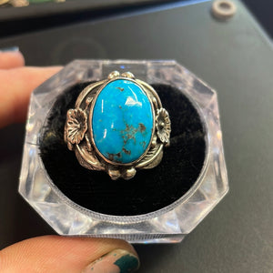 Heavy floral turquoise rings